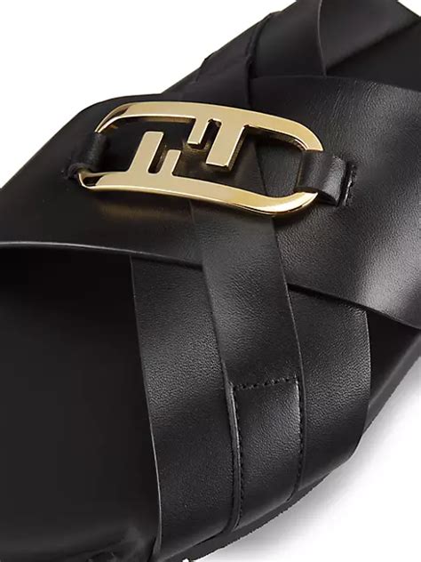 Shop Fendi O'Lock Vitel Leather Slides 